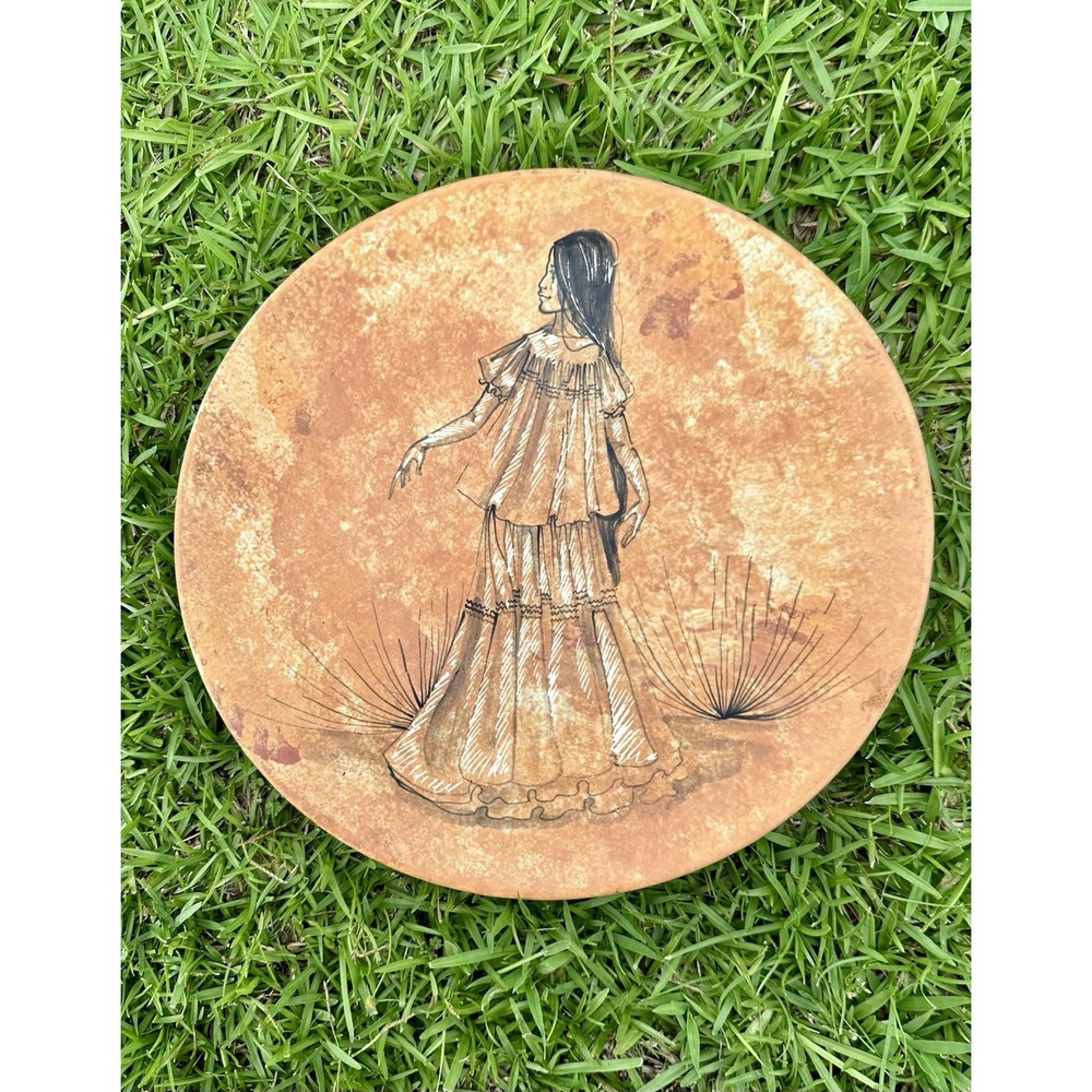 Hand Painted Rena de Santa Fe Signed Pottery 12" Plate Southwestern Native Girl